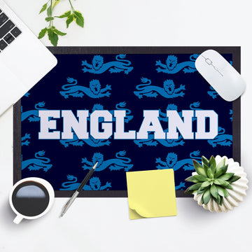 England - Blue Lion Pattern -  Retro Door Mat - 60cm x 40cm