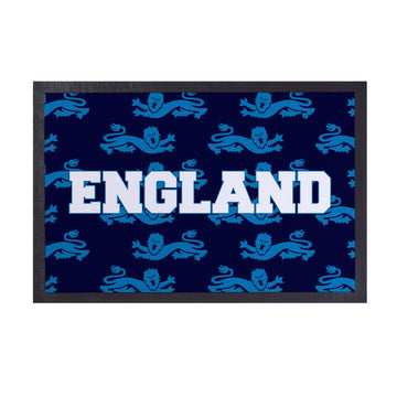 England - Blue Lion Pattern - Retro Door Mat - 60cm x 40cm