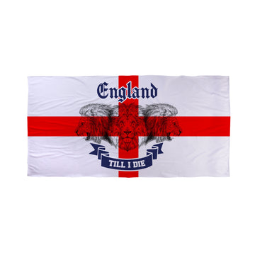 England Till I Die Roaring Lions Euros Lightweight, Microfibre Beach Towel - 150cm x 75cm