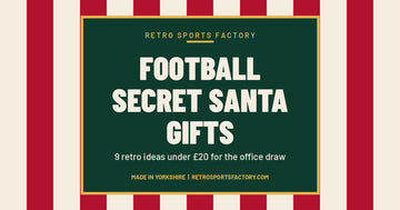 Football Secret Santa Gifts cover with red and cream Christmas stripes and a green panel