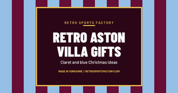 Claret and sky blue striped cover with a dark panel reading Retro Aston Villa Gifts