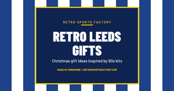 Retro Leeds Gifts cover with white and blue kit stripes and a navy panel with yellow border