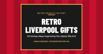 Red striped cover reading Retro Liverpool Gifts, Christmas ideas inspired by the classic 80s kits