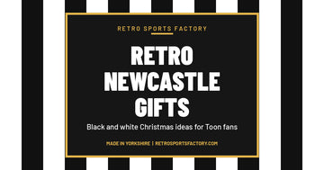 Retro Sports Factory cover reading Retro Newcastle Gifts on black and white stripes
