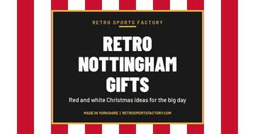 Red and white striped cover with the words Retro Nottingham Gifts from Retro Sports Factory
