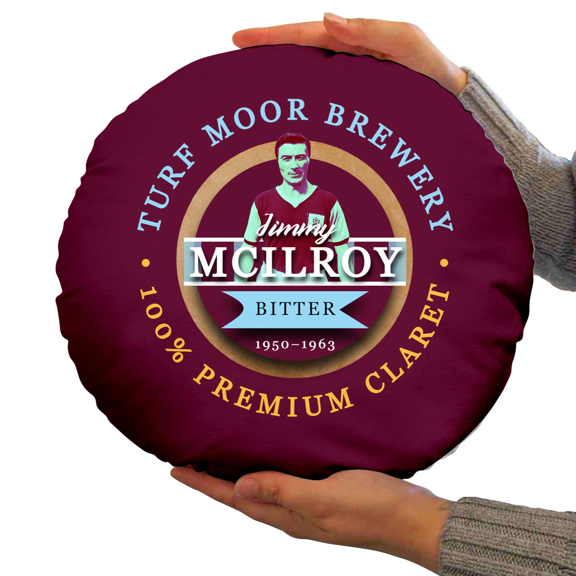 Burnley Jimmy McIlroy - Football Legends - Circle Cushion 14"