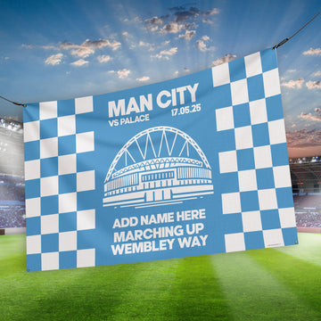 Manchester Blue - Cup Final - Personalised Banner - Chequered - Two Sizes
