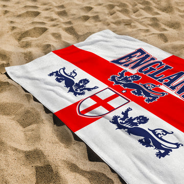 England St George 3 Lions Euros Lightweight, Microfibre Beach Towel - 150cm x 75cm