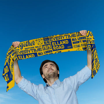 Leeds Word Montage - Knitted eyelet football scarf