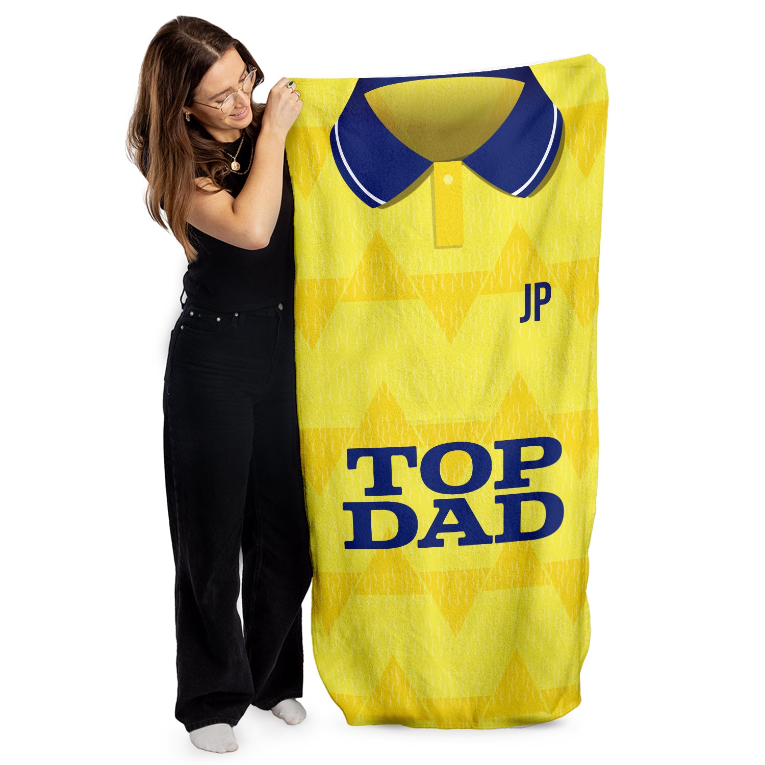 TOP DAD - Leeds - 1992 Away - Personalised Lightweight, Microfibre Retro Beach Towel - 150cm x 75cm