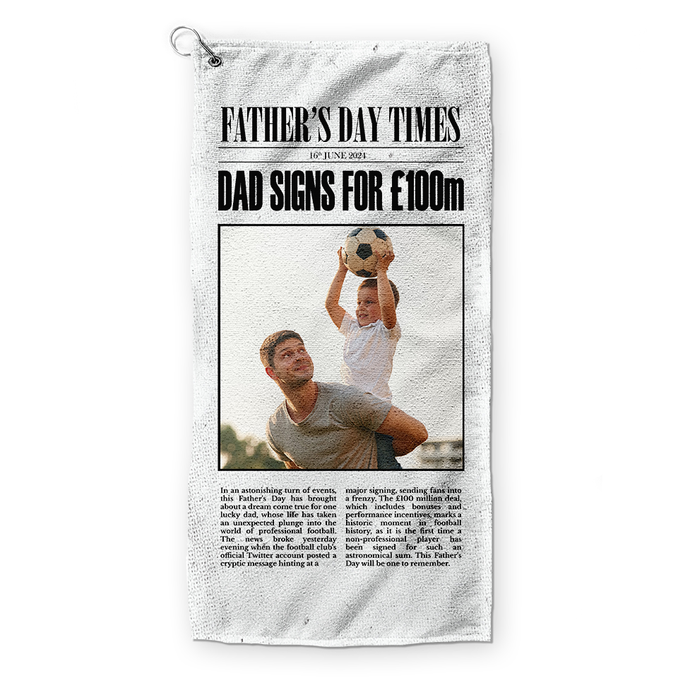Father's Day - Football Newspaper Headline - Retro Lightweight, Microfibre Golf Towel