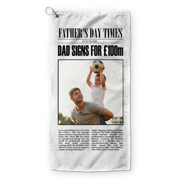 Father's Day - Football Newspaper Headline - Retro Lightweight, Microfibre Golf Towel