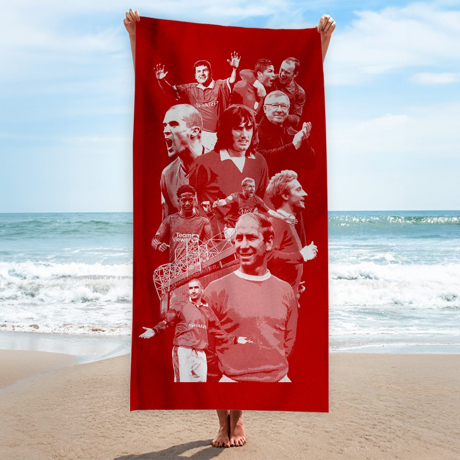 Manchester Red Montage - Football Legends - Beach Towel - 150cm x 75cm