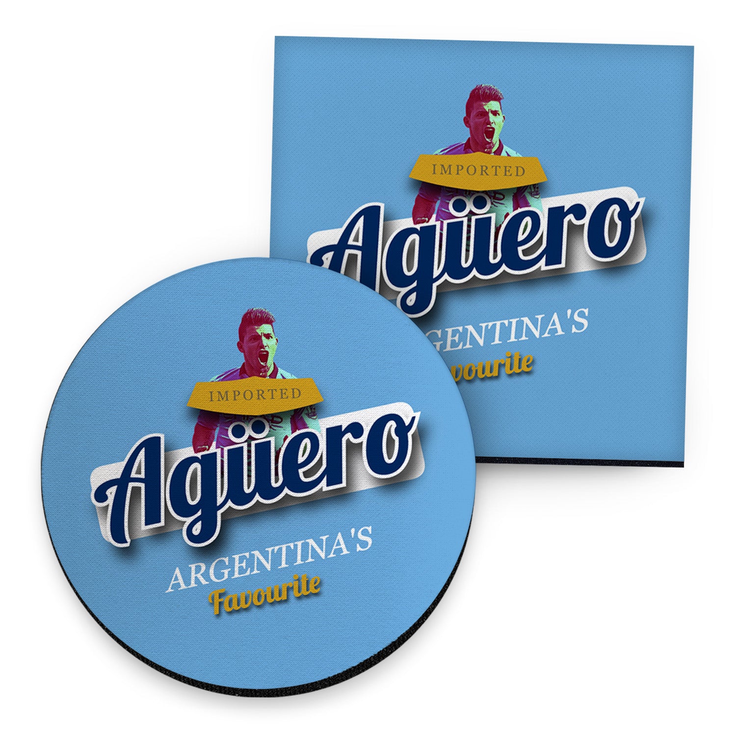 Manchester Blue Aguero - Football Coaster - Square Or Circle