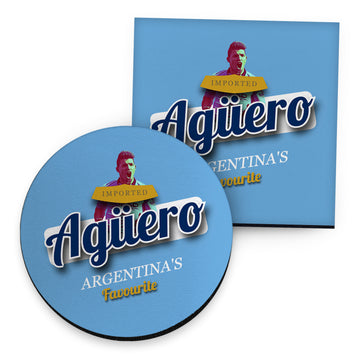 Manchester Blue Aguero - Football Coaster - Square Or Circle
