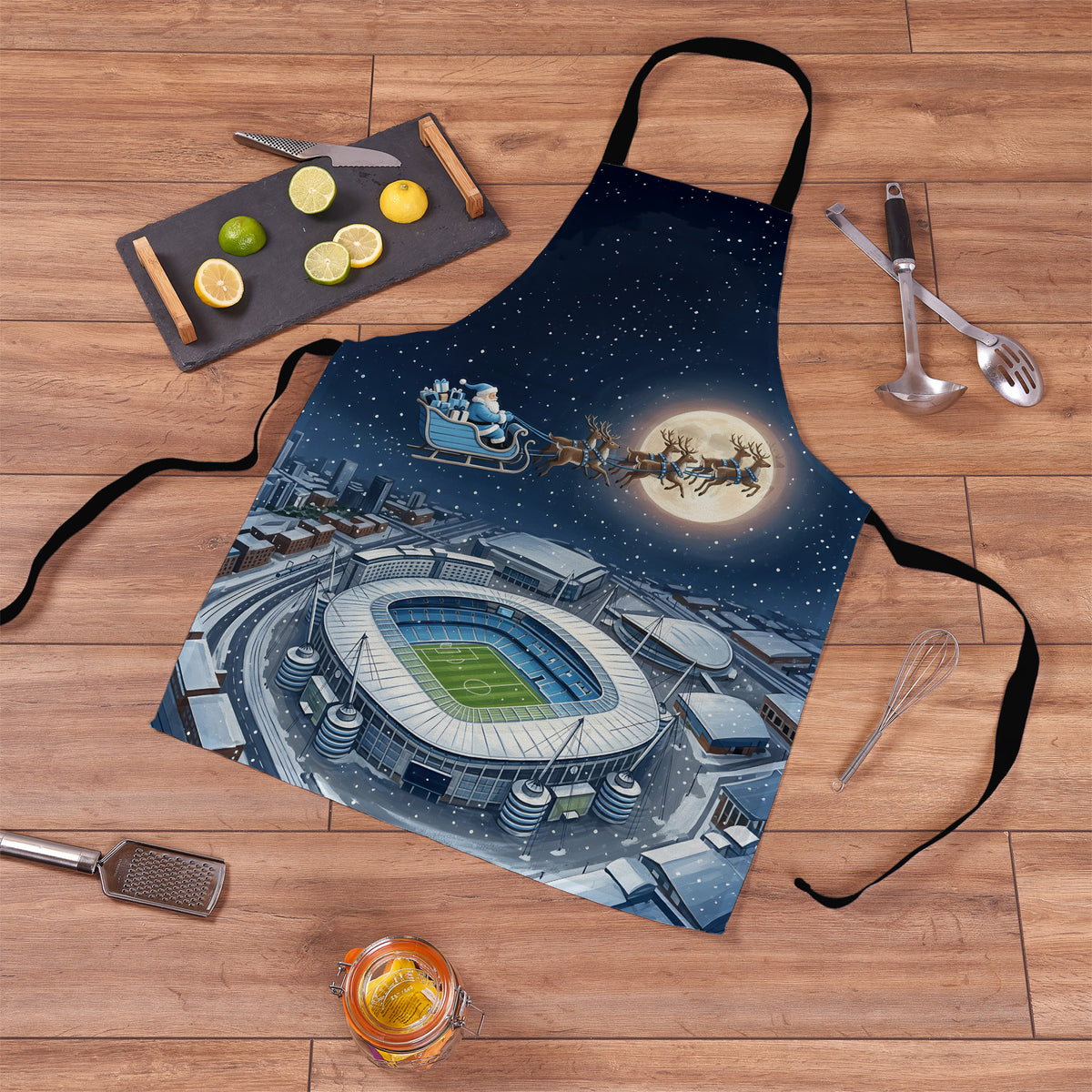 Manchester Blue Christmas Stadium Apron - floor cutout