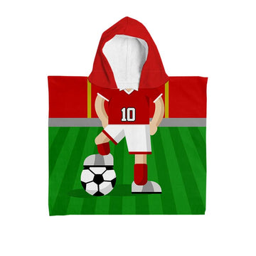 Football Player - Red Shirt - Personalised Kids Hooded Microfibre Towel - Add Name and Number!