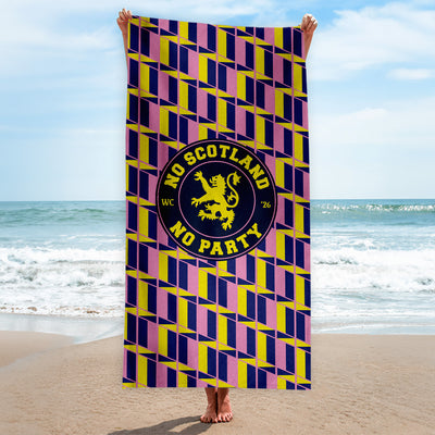 No Scotland No Party - Yellow & Pink Retro Pattern - Beach Towel - Microfibre Retro Beach Towel - 150cm x 75cm