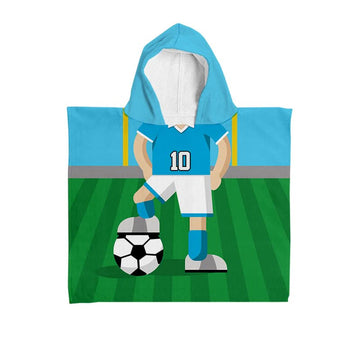 Football Player - Sky Blue Shirt - Personalised Kids Hooded Microfibre Towel - Add Name and Number!