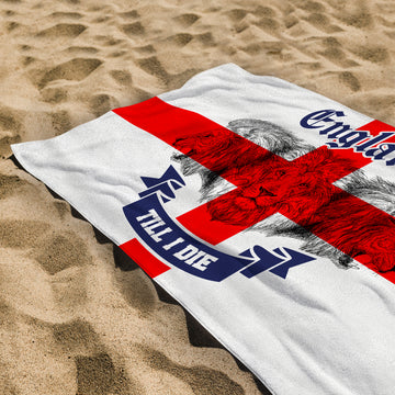 England Till I Die Roaring Lions Euros Lightweight, Microfibre Beach Towel - 150cm x 75cm