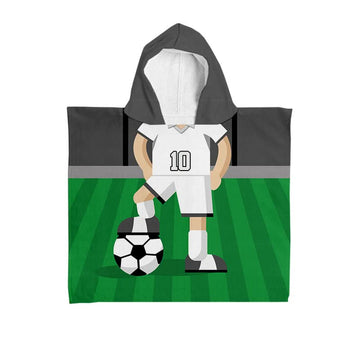 Football Player - White Shirt - Personalised Kids Hooded Microfibre Towel - Add Name and Number!