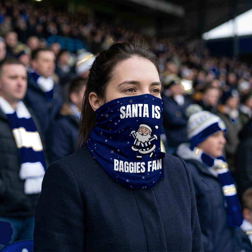 West Bromwich Albion Santa snood lifestyle photo in a football stadium
