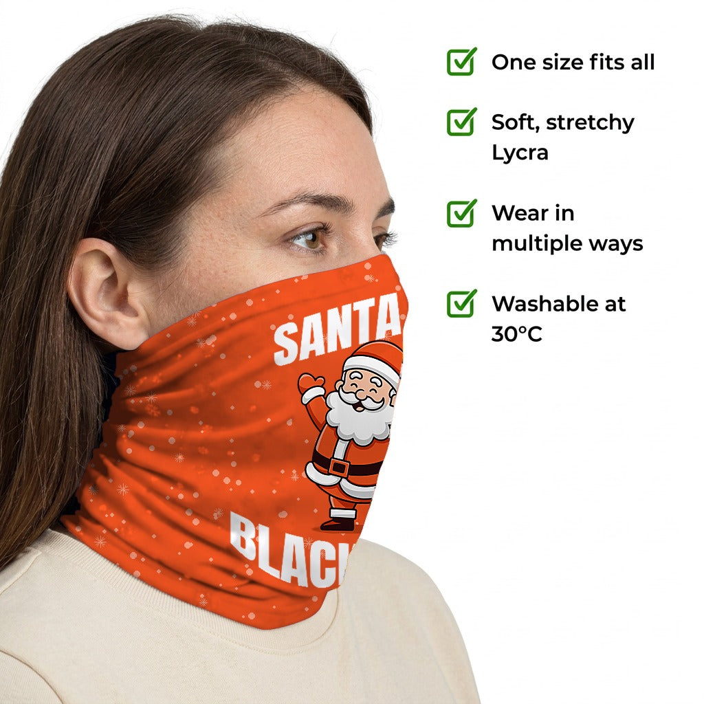 Blackpool Santa snood side-profile image with product features