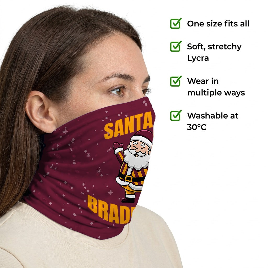 Bradford City Santa snood side-profile image with product features