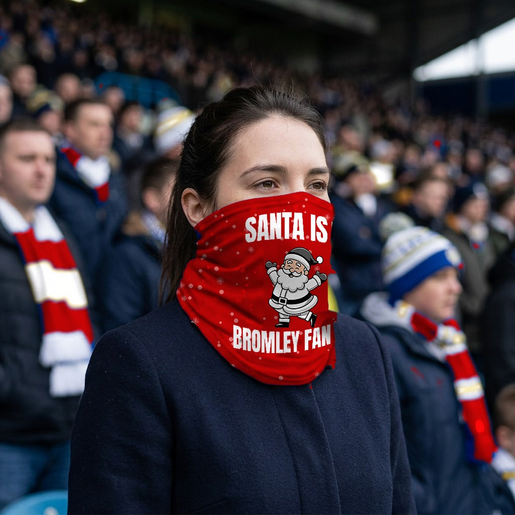 Bromley Santa snood lifestyle photo in a football stadium