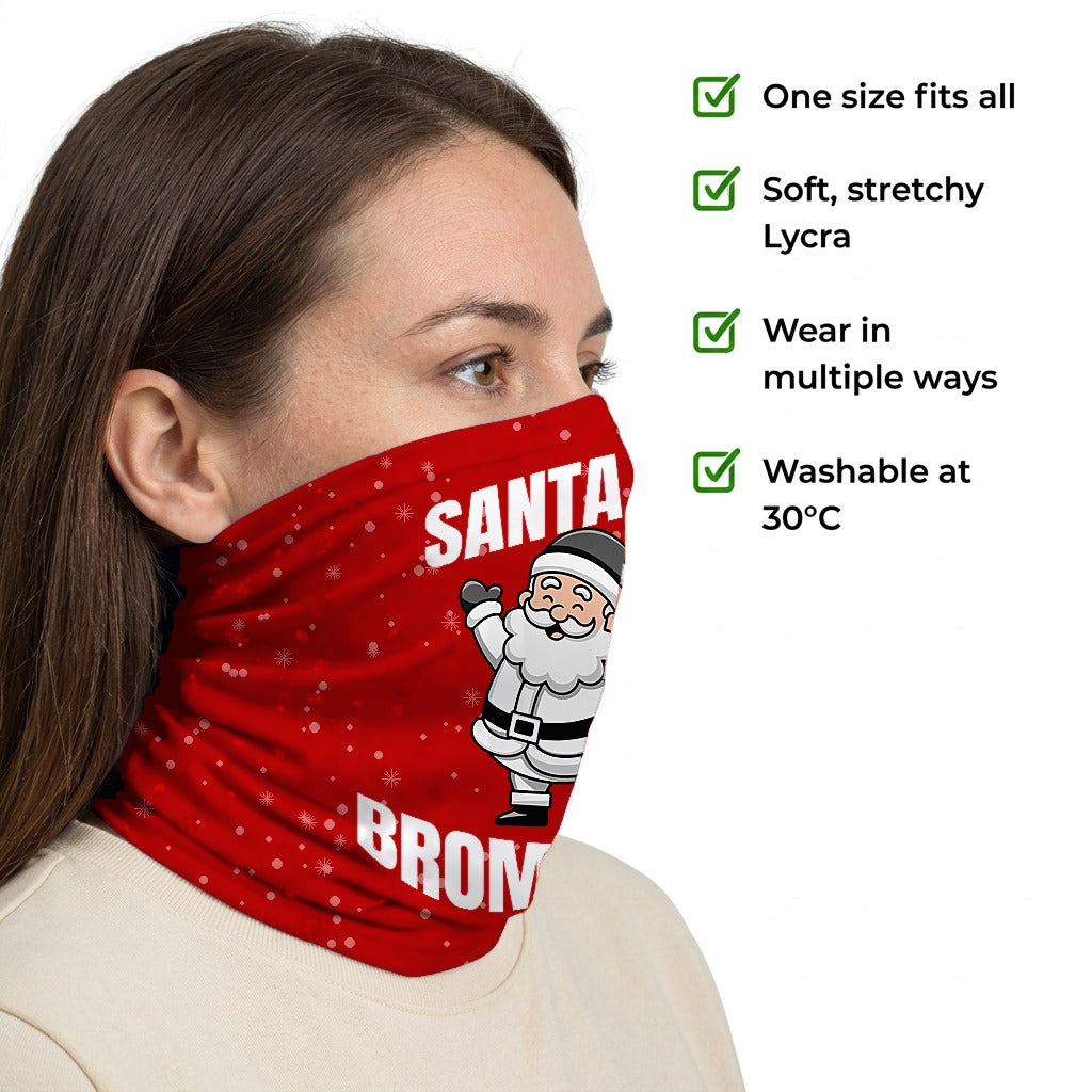 Bromley Santa snood side-profile image with product features