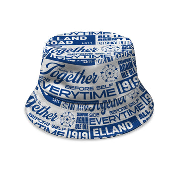 Leeds - Word Montage - White & Blue - Bucket Hat