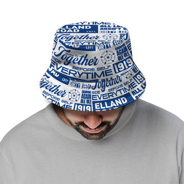 Leeds - Word Montage - White & Blue - Bucket Hat