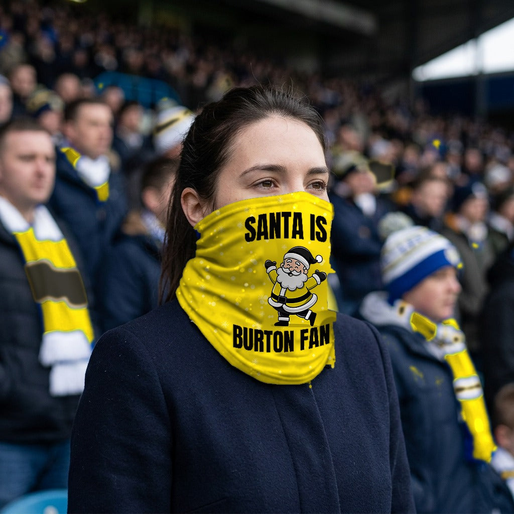 Burton Albion Santa snood lifestyle photo in a football stadium