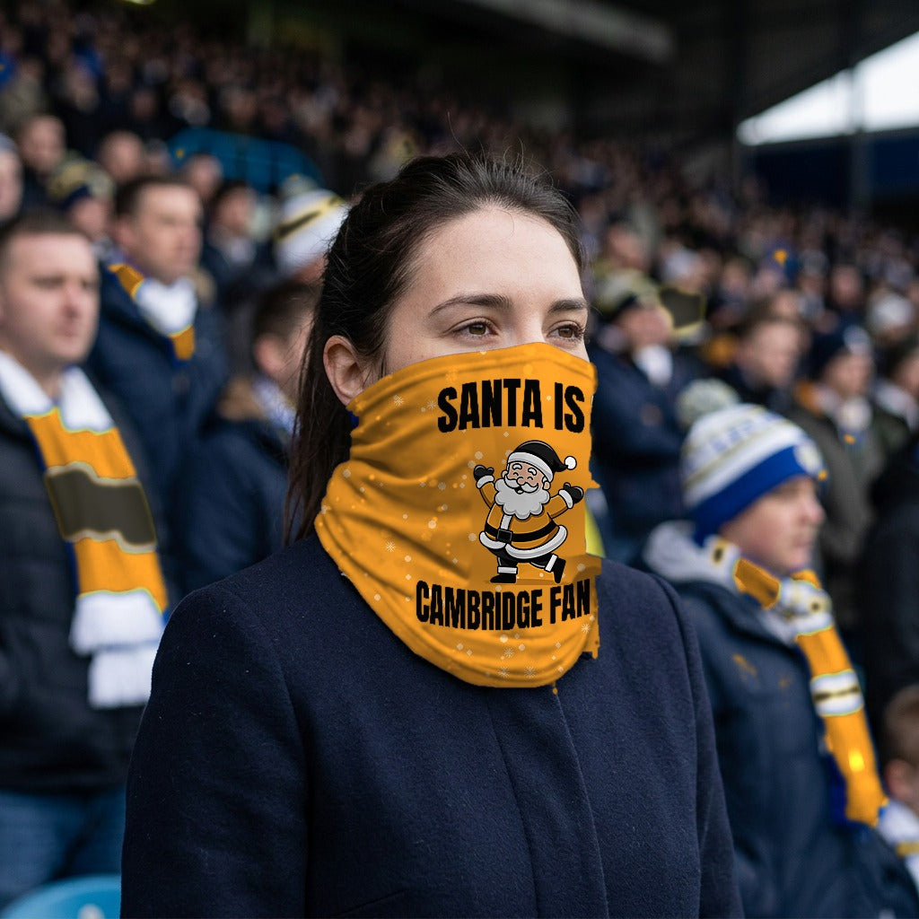 Cambridge United Santa snood lifestyle photo in a football stadium