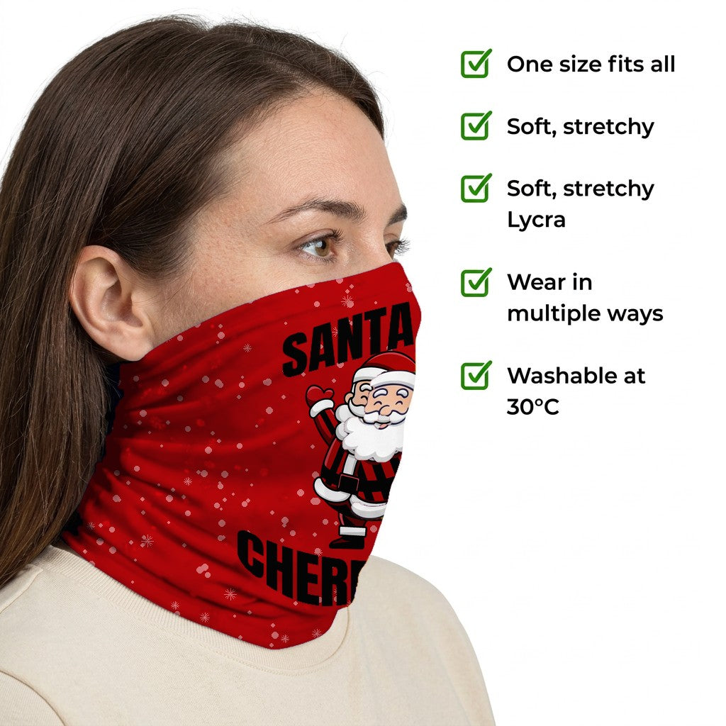 AFC Bournemouth Santa snood side-profile image with product features