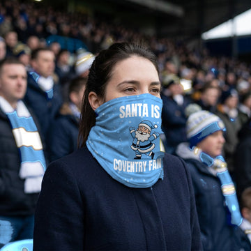 Coventry City Santa snood lifestyle photo in a football stadium