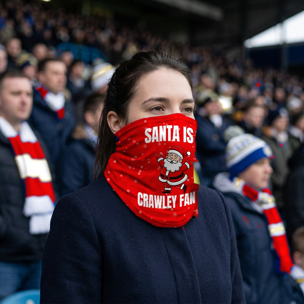 Crawley Town Santa snood lifestyle photo in a football stadium
