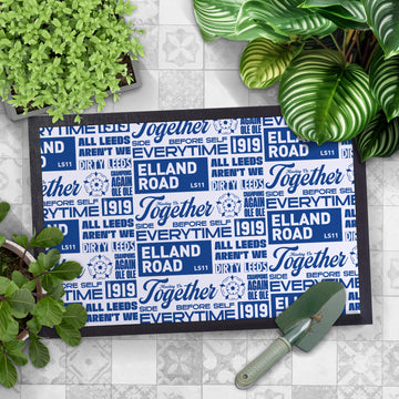 Leeds - Word Montage - White & Blue Door Mat - 60cm x 40cm