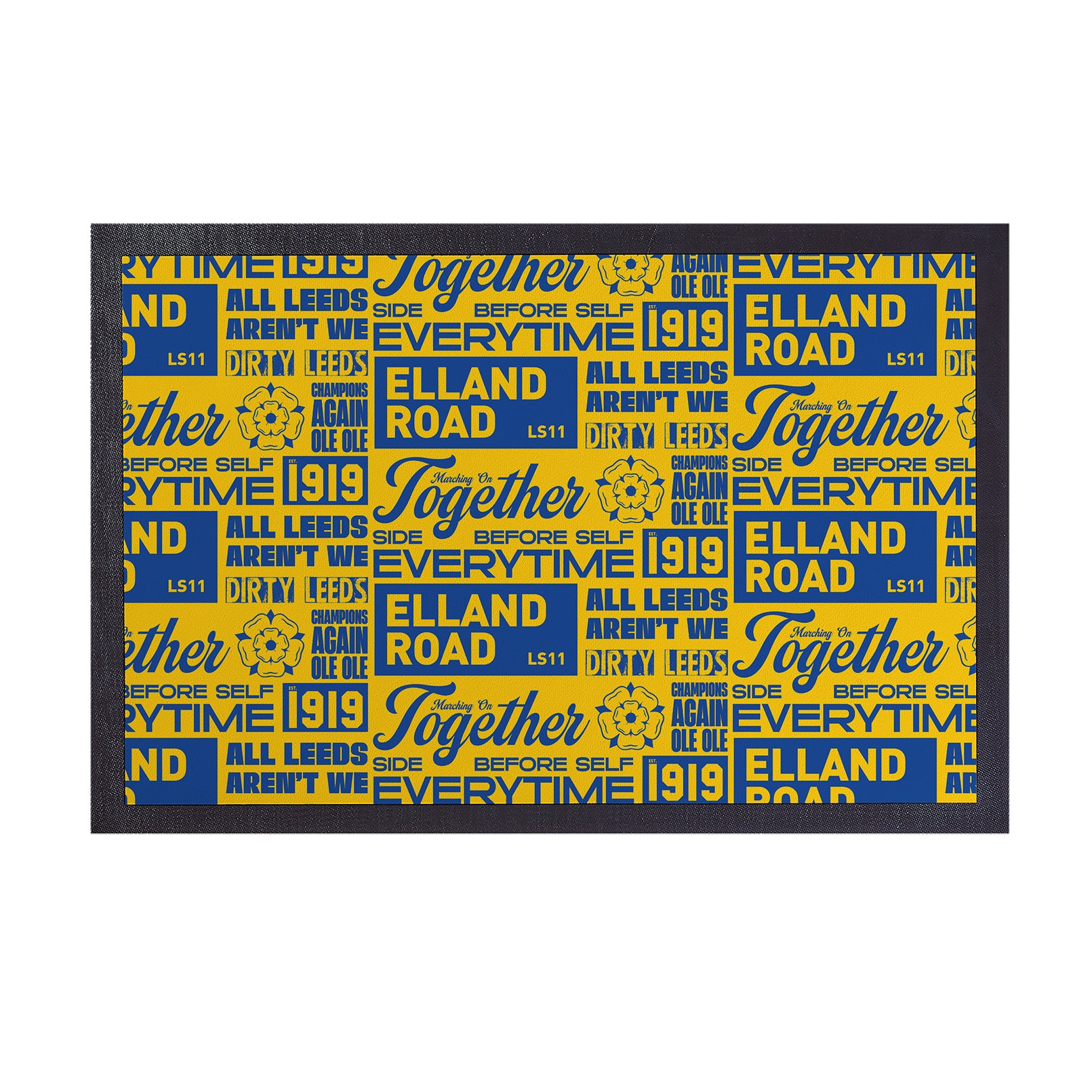 Leeds - Word Montage - Yellow & Blue Door Mat - 60cm x 40cm