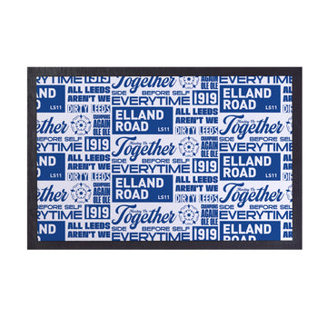 Leeds - Word Montage - White & Blue Door Mat - 60cm x 40cm
