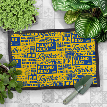 Leeds - Word Montage - Yellow & Blue Door Mat - 60cm x 40cm