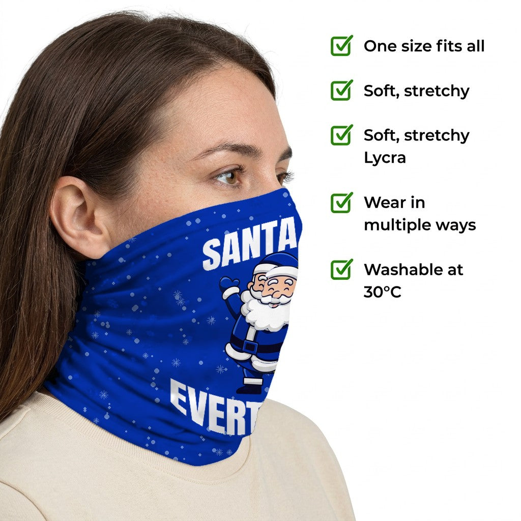 Everton Santa snood side-profile image with product features