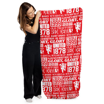 Manchester Red - Word Montage - Beach Towel - Microfibre Retro Beach Towel - 150cm x 75cm