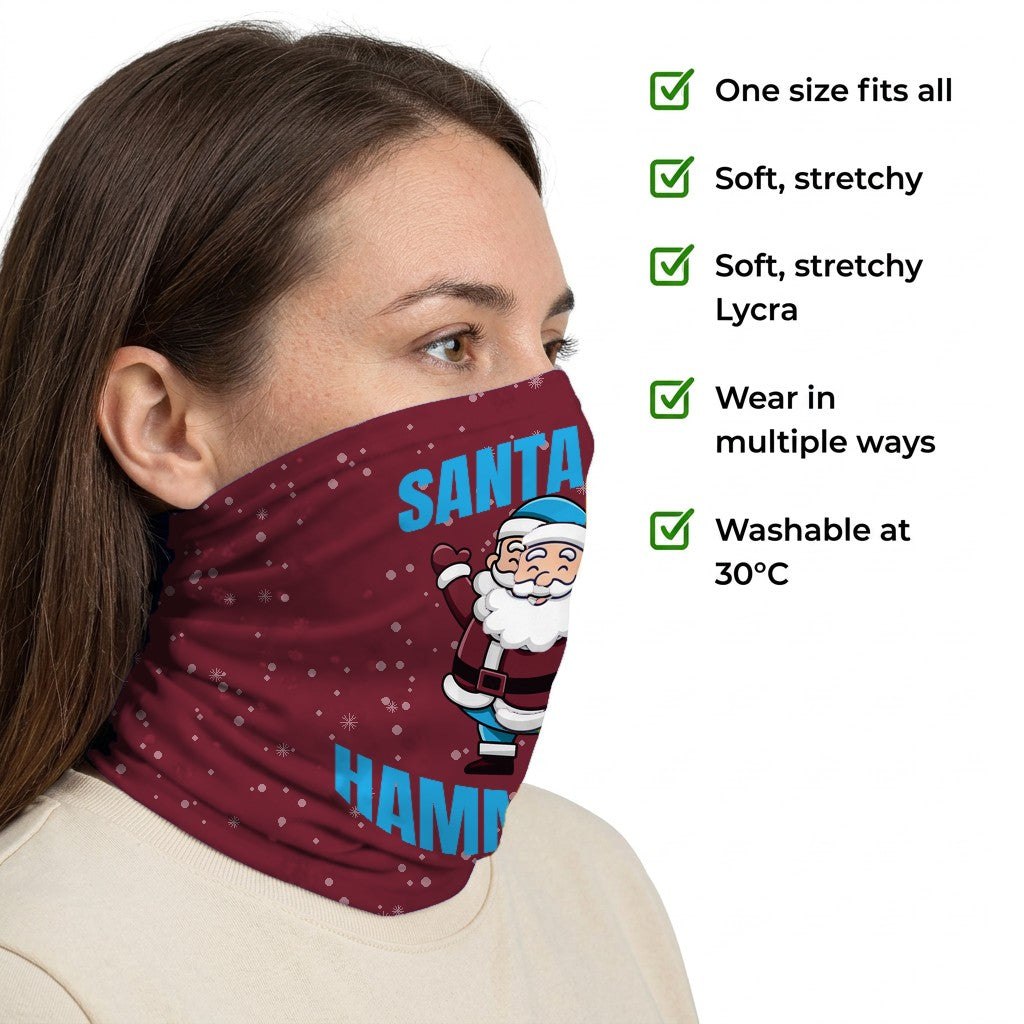 West Ham United Santa snood side-profile image with product features