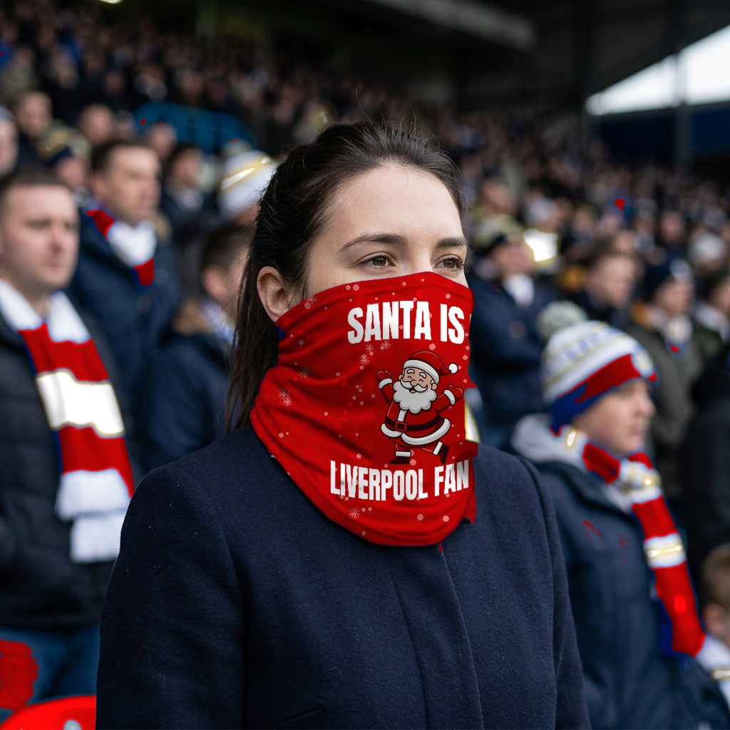 Liverpool Santa snood lifestyle photo in a football stadium