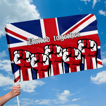 Union Jack Fists Raised Flag with sleeve - Add Text - 4 Sizes!