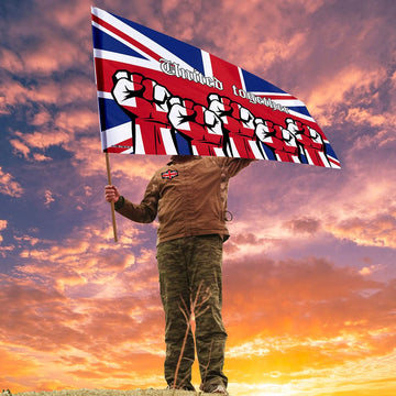 Union Jack Fists Raised Flag with sleeve - Add Text - 4 Sizes!