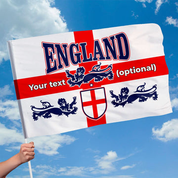 England Badge & 3 Lions Flag with sleeve - Add Text - 4 Sizes!
