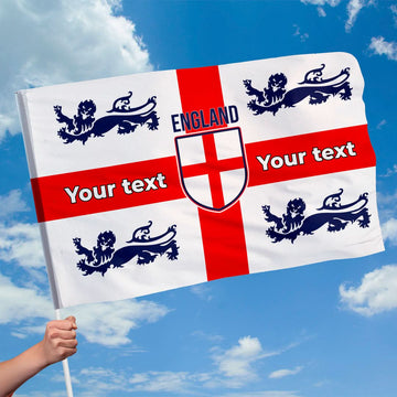 England Badge & 4 Lions Flag with sleeve - Add Text - 4 Sizes!