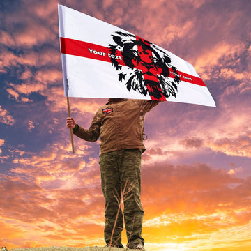 St George with Lion Stencil Flag with sleeve - Add Text - 4 Sizes!
